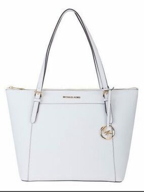 NWT Michael Kors Ciara Large Top Zip Saffiano Leather Tote Bag In Optic White
